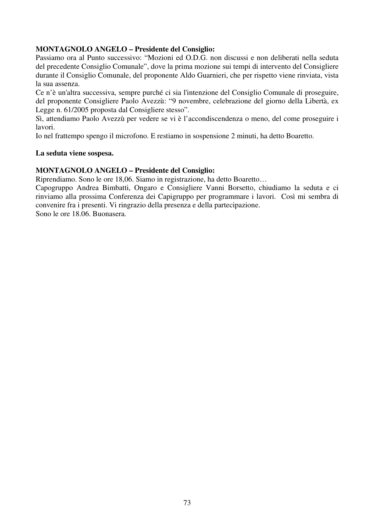 Pagina 73 del verbale