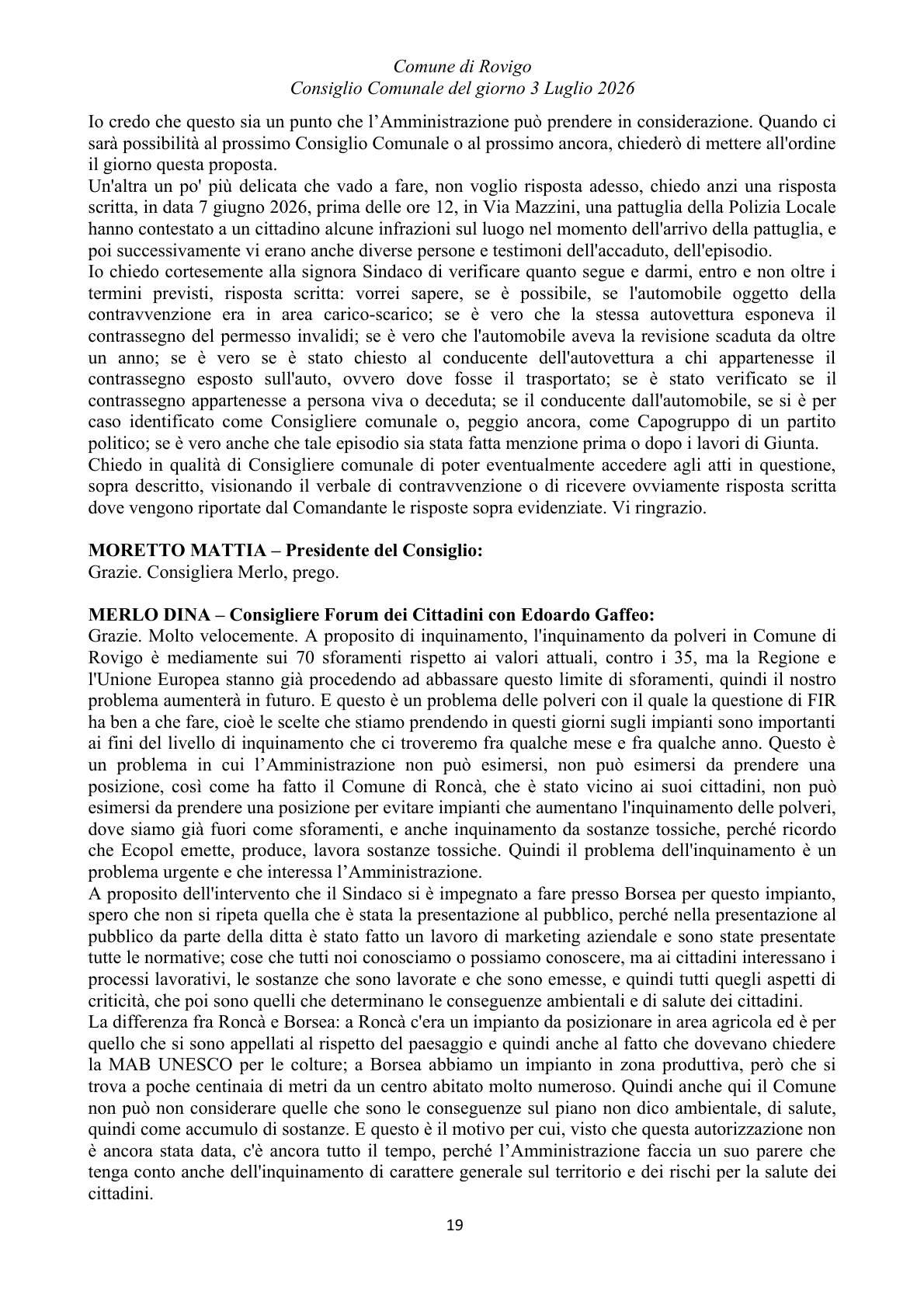 Pagina 19 del verbale