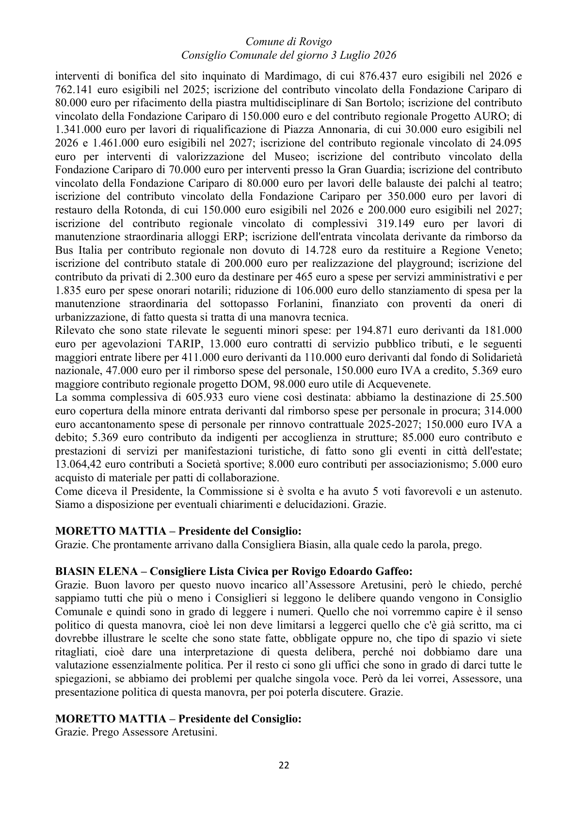 Pagina 22 del verbale