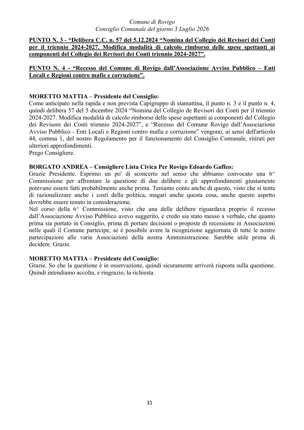 Pagina 31 del verbale