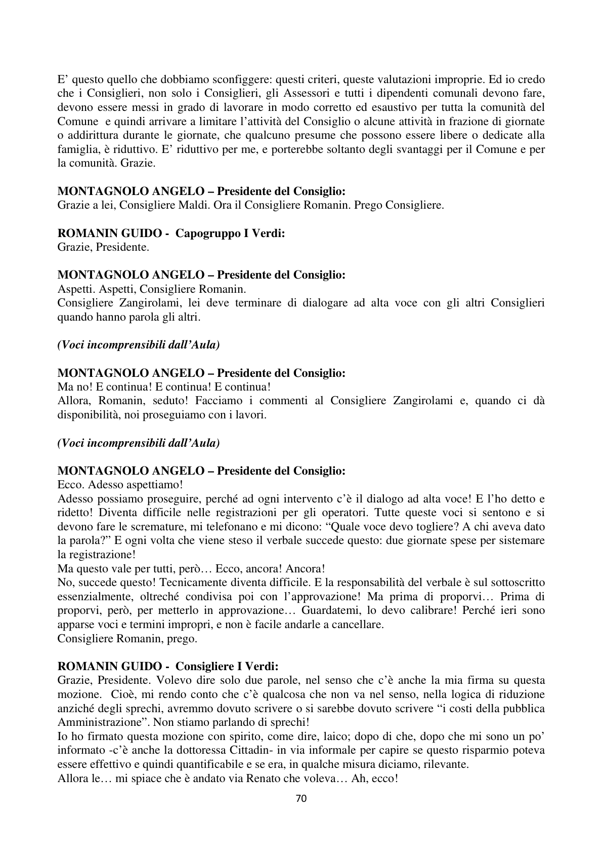 Pagina 70 del verbale