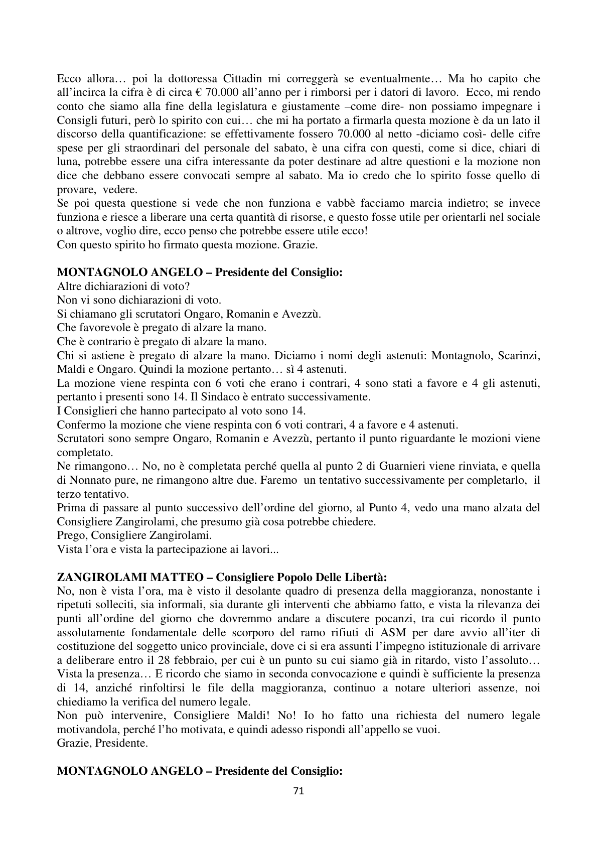 Pagina 71 del verbale