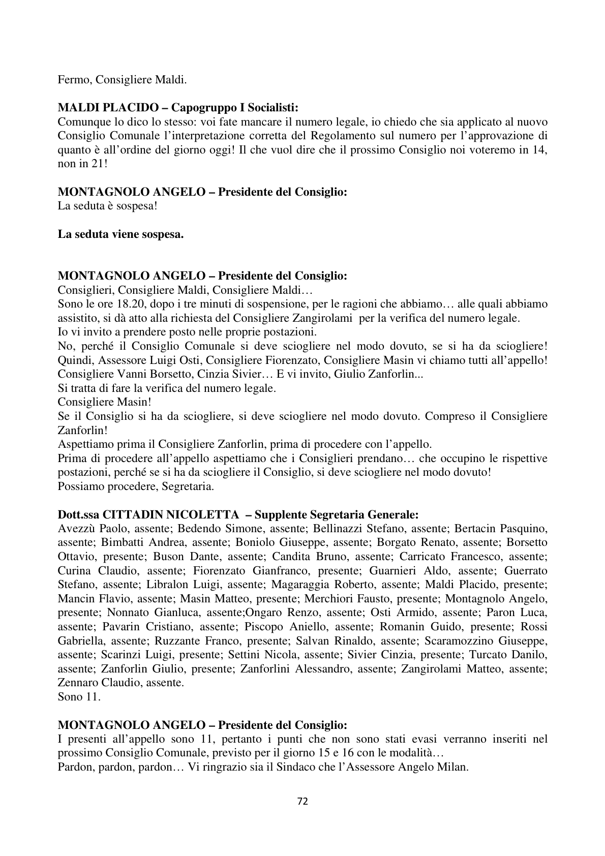 Pagina 72 del verbale